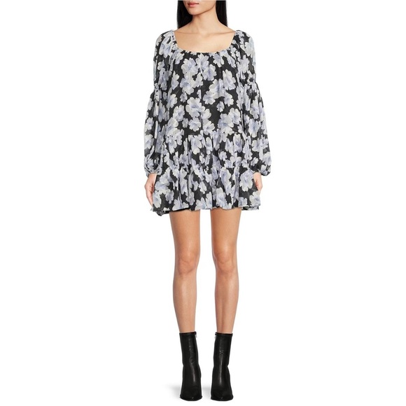 En Saison Teagan Babydoll Mini Dress in Black Multi - Pump Friendly - Picture 1 of 10